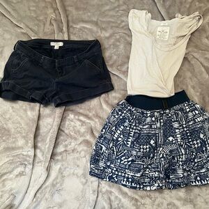Hollister skirt (xs) , shorts (3) and t shirt